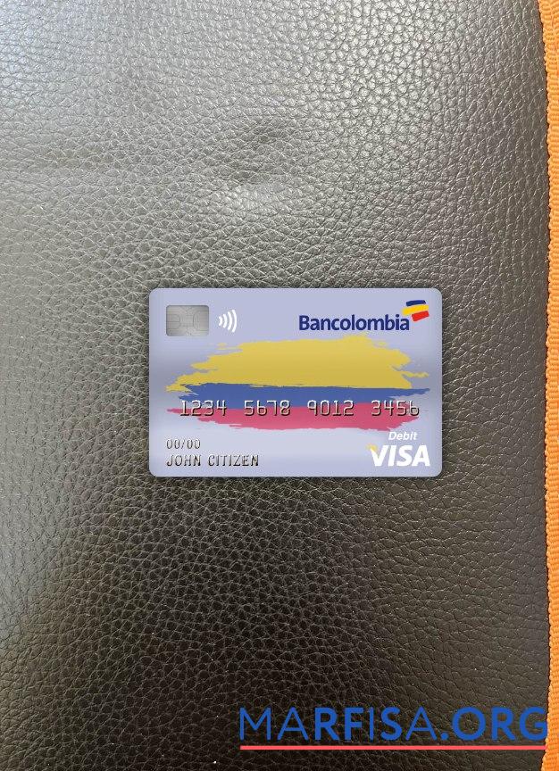 Printable Colombia bancolombia bank visa debit card photolook front real example